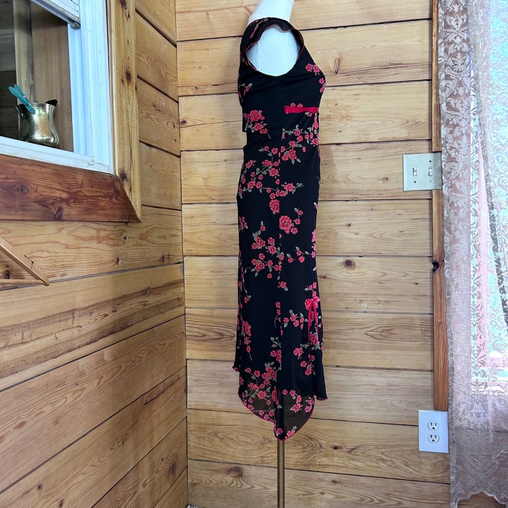 Vintage Asian Dress Women Small Black Pink Floral Y2K Goth Glam Party Ruby Rox - Picture 5 of 13